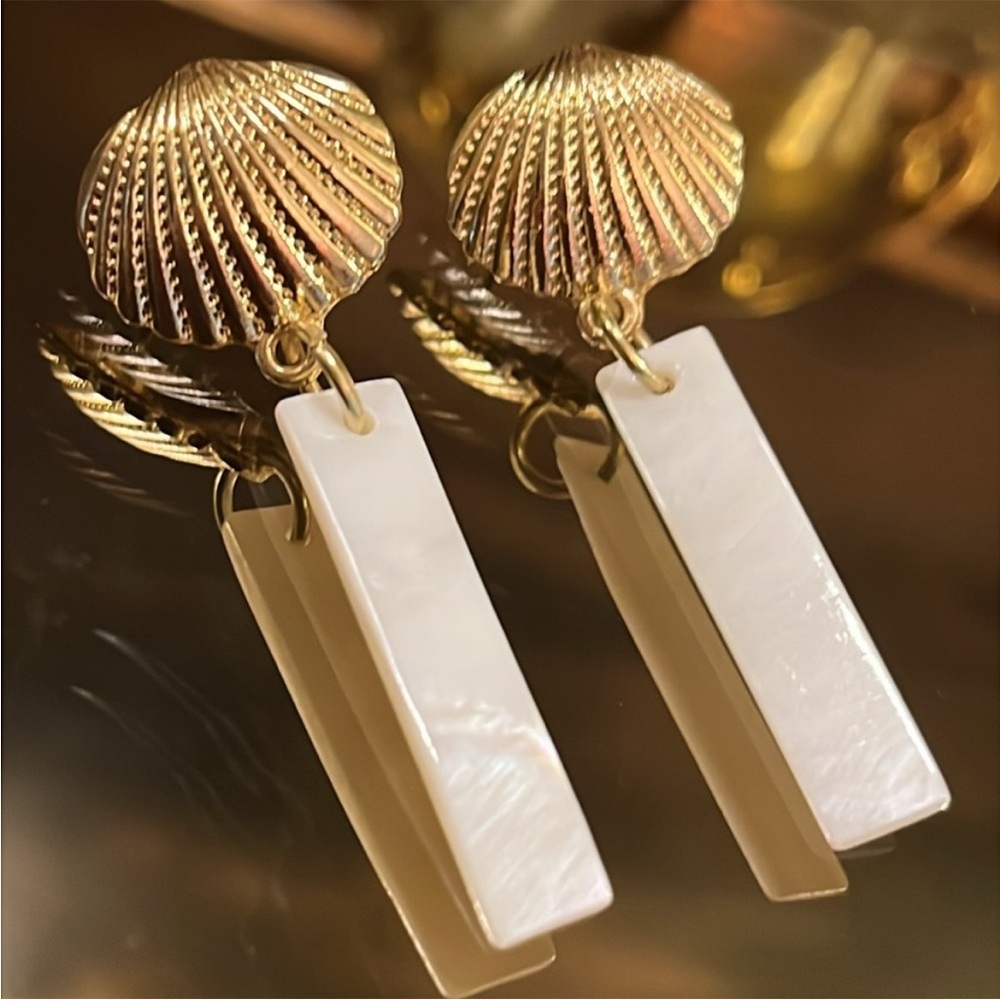 White and Gold Shell Drop Earrings